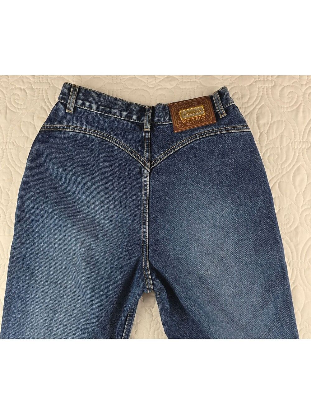 Vintage 90s Lawman Western Bareback Jeans 7/8 Studded Lace Up Sides Cowgirl - Picture 5 of 9